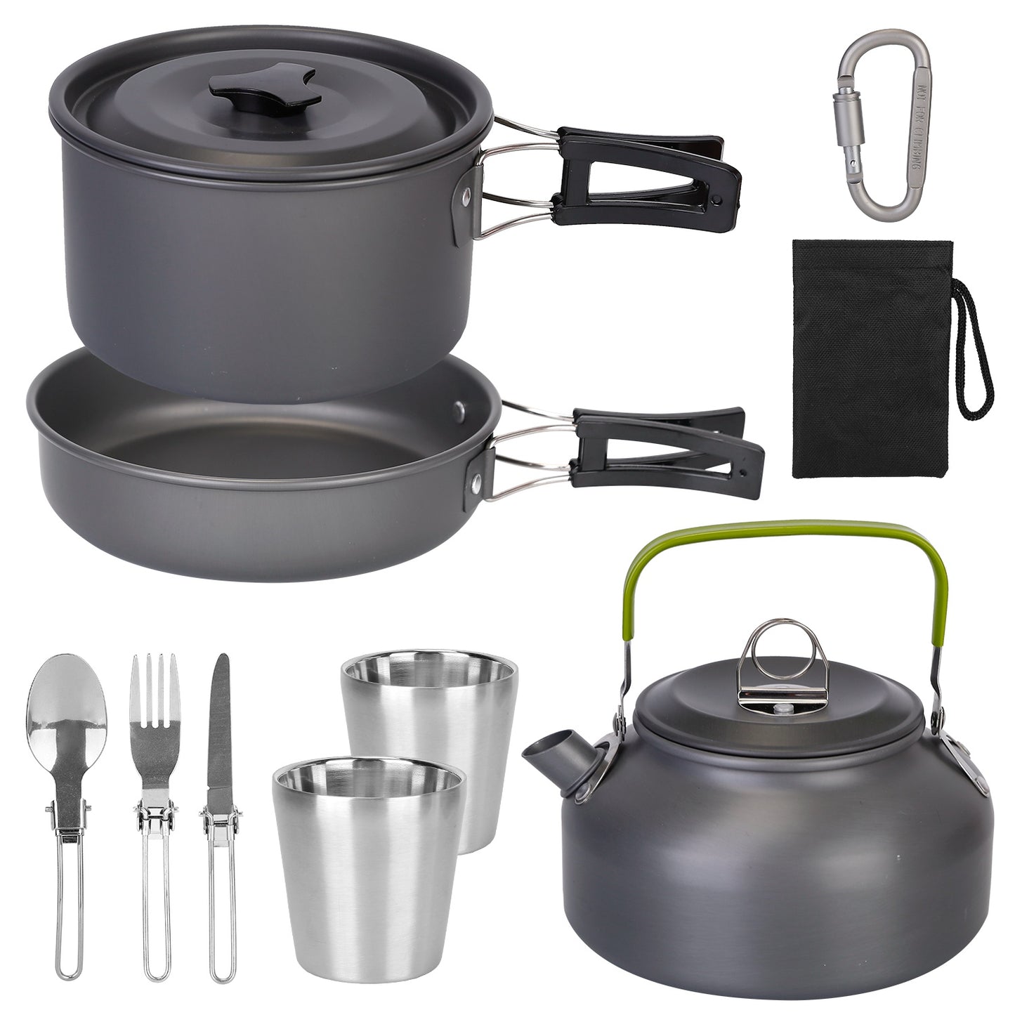 Set de cuisine de camping 12 pièces en aluminium, casserole, poêle, bouilloire et couverts, randonnée