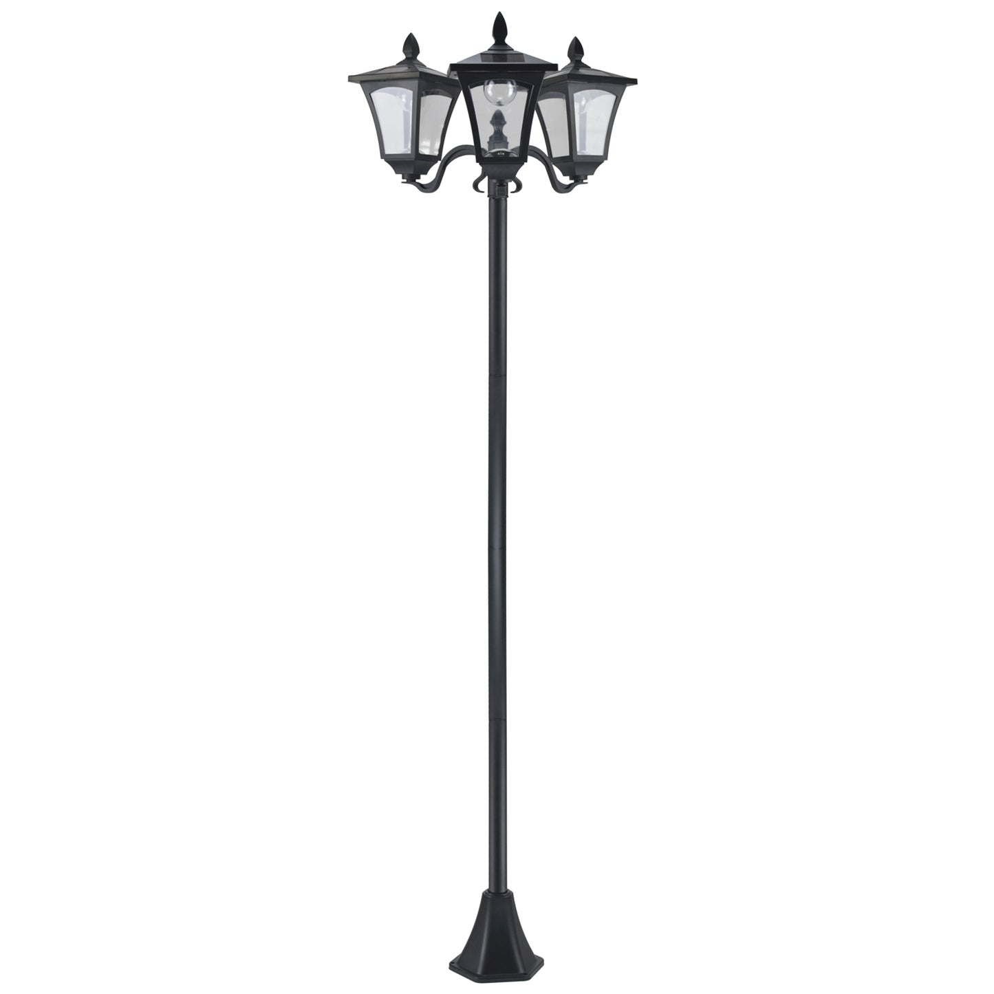 Solar Gartenlaterne Mit 3 Flammig Laterne Mast Aus Edelstahl Solarlaterne Mit LED 120 Lumen 51,5x47x182,5cm Wegeleuchte IP44 Für Garten Balkon Schwarz