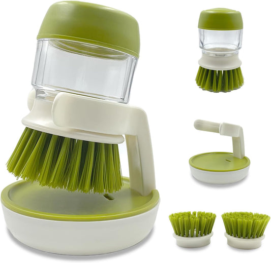 Soap Dispenser Dish Brush Palm Brush Scrub Brush Equipped With Storage Bracket And Drainage Base,Easy To Clean Kitchen Utensils And Sink,  For Cleaning Pan, Pot, Sink