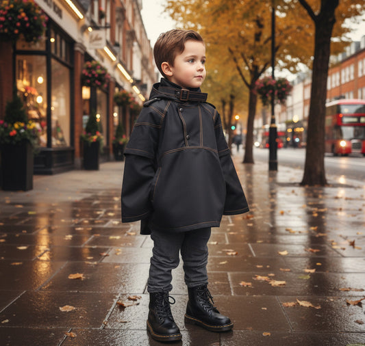 Kids  Lightweight Poncho Coat Black Cape Jacket Windproof Spring Age 3-5Y