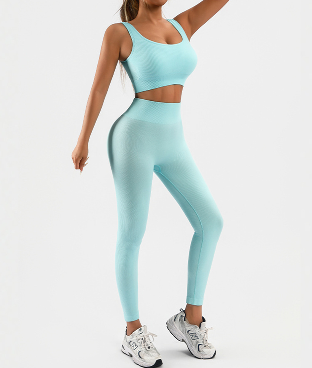 Women's Workout Outfits Ribbed Tank 2 Piece Seamless High Waist Gym Outfit Yoga Shorts Leggings Sets