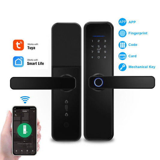 Electronic Bluetooth Door Lock T Uya APP Fingerprint Card Password Key Entry Lock