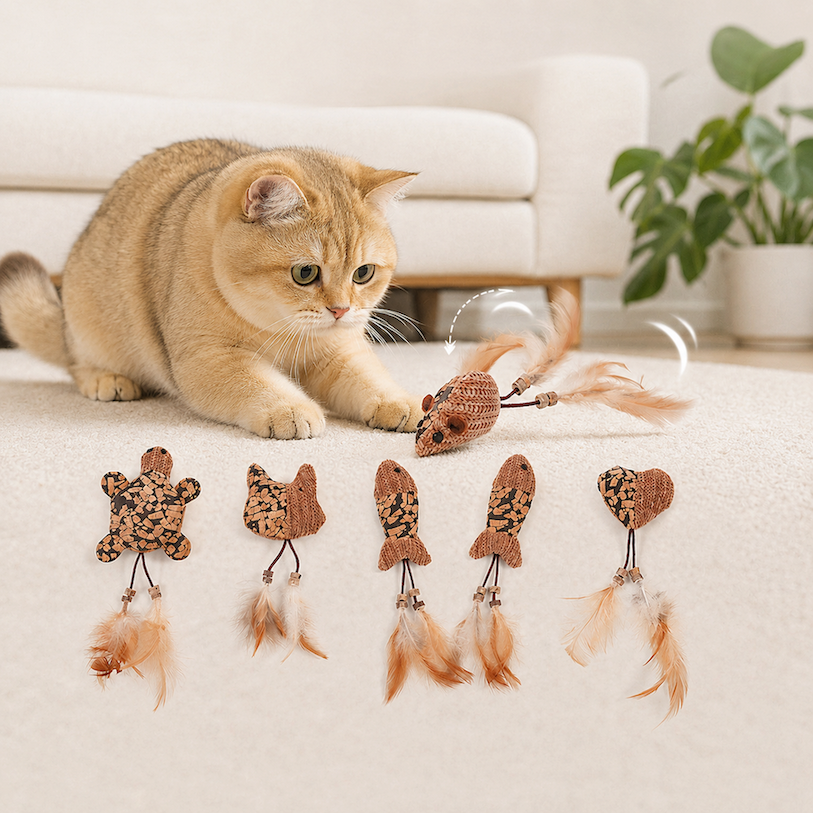 Canne de Jeu pour Chat avec Herbe à Chat & Plumes