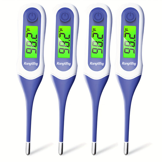 4-Pack Oral Thermometer for Adults, Kids & - FDA Cleared Fast-Reading Digital Thermometer with Backlight, Fever Alarm, 3-Color Display, Flexible Tip & 32-Memory Basal Thermometer - Battery-Powered, Individually Wrapped for Hy