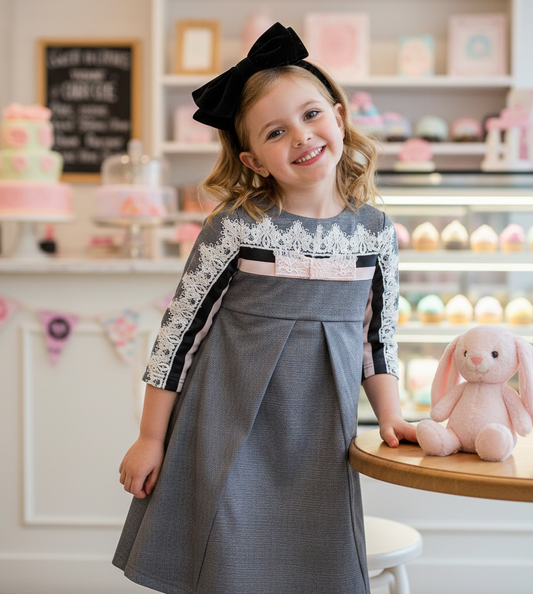 Girls Vintage Lace Dress A-Line 3-4 Sleeve Elegant Casual Princess Dress  3-9Y