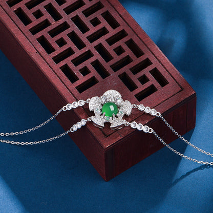 Bracelet Double Chaîne Argent S925 - Chrysoprase Verte 6mm