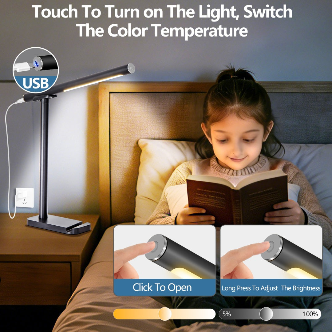 Lampe de bureau LED orientable 360°, USB, 5 modes, dimmable, noire