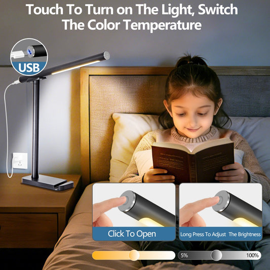 Lampe de bureau LED orientable 360°, USB, 5 modes, dimmable, noire