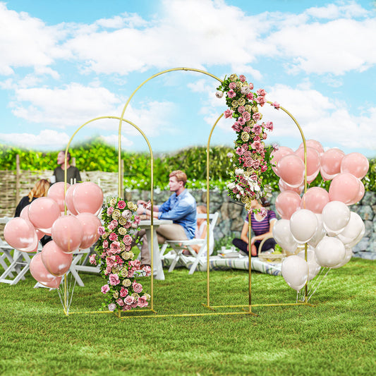 Metal Arch Backdrop Stand Set of 3, 7/6.5/6 ft Wedding Arch Frame, Balloon Backdrop Arch Stand Set for Birthday Party, Bridal Shower, Graduation, Ceremony, Banquet Decorations, Gold