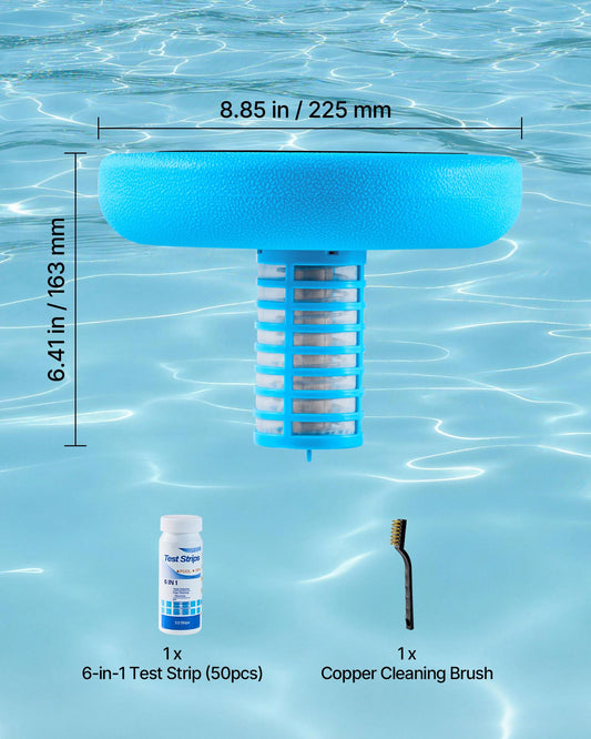 Solar Pool Ionizer, Round Copper Pool Ionizer Up To 45000 Gal, Floating Automatic Water Cleaner And Purifier, Chlorine Free Water, With Copper Anode, Spring, Brush And Filter For Pools & Spas