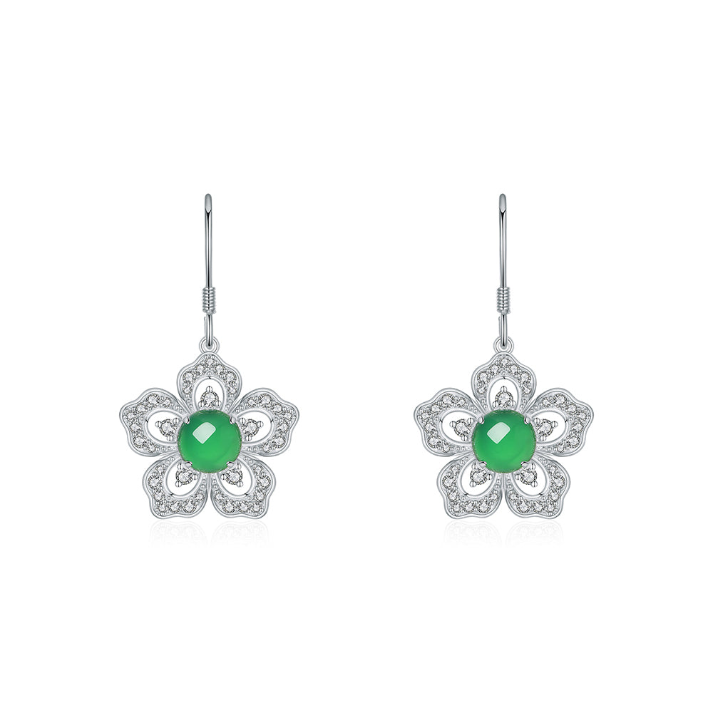 Boucles d'Oreilles Fleur Argent S925 - Chrysoprase Verte 6mm