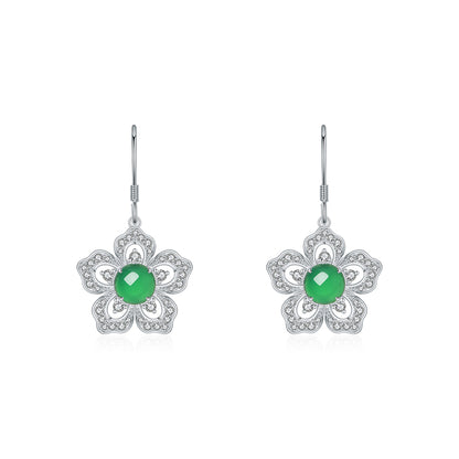 Boucles d'Oreilles Fleur Argent S925 - Chrysoprase Verte 6mm