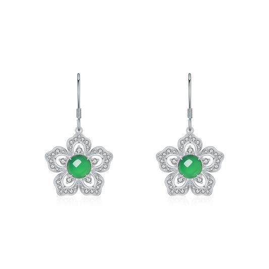 Boucles d'Oreilles Fleur Argent S925 - Chrysoprase Verte 6mm