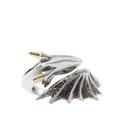 Bague Ouverte Aile de Dragon Bicolore - Style Punk Gothique