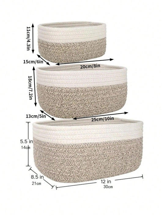 Cotton knitting storage basket-gray white-medium-1 piece