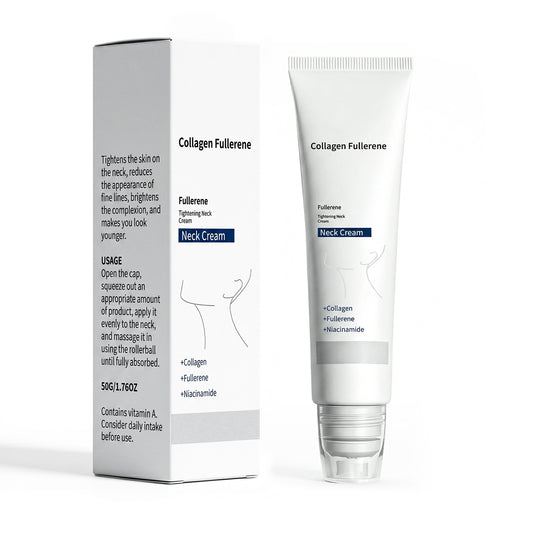 Collagen Fullerene Neck Cream With Roller Massager, Anti-Aging Neck Firming Cream, Reduces Wrinkles & Double Chin, 50g