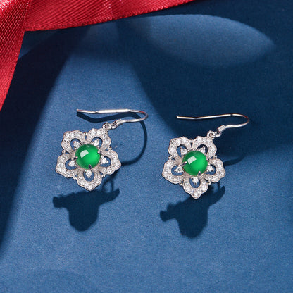 Boucles d'Oreilles Fleur Argent S925 - Chrysoprase Verte 6mm