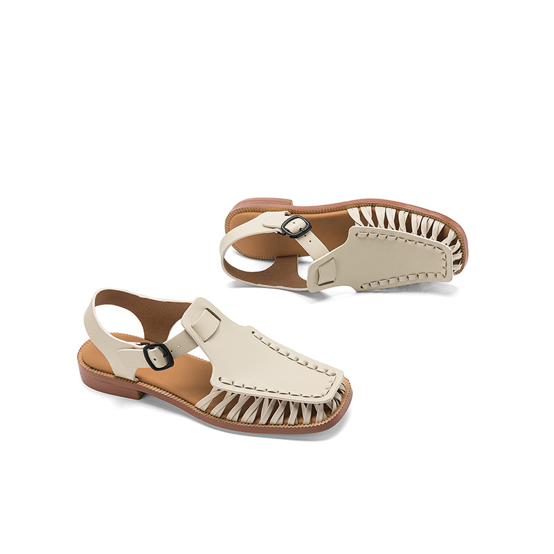 Women's Handmade Oil - Tanned Leather Fisherman Sandals, Cross - Strap Square To