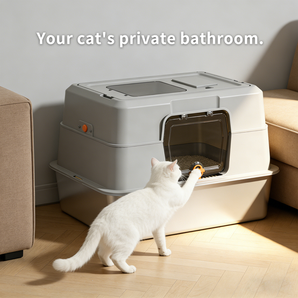 Maison de Toilette Fermée pour Chat Inox - Blanche