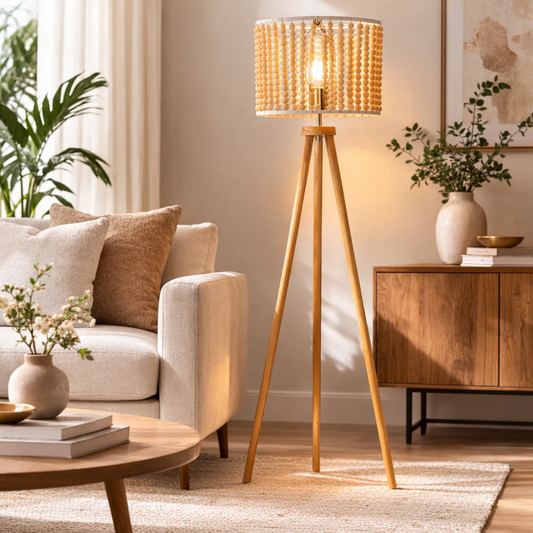 Lampadaire de lecture Brillo à trois pieds, lumière sur pied pour salon, chevet et coin étude, naturel, 110V