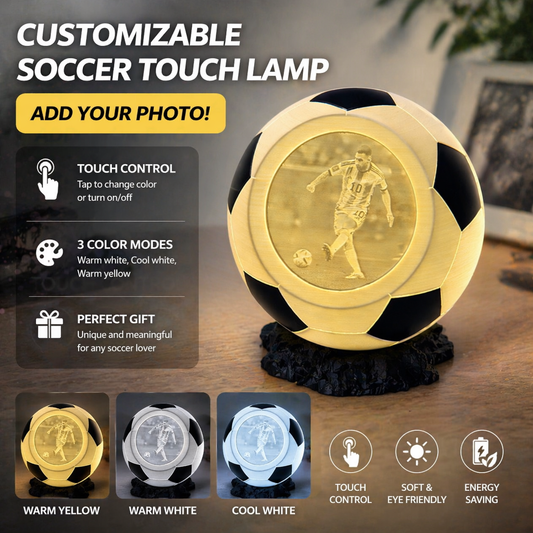 Lampe photo football, veilleuse tactile personnalisée 3 modes de couleur, lampe de table LED photo
