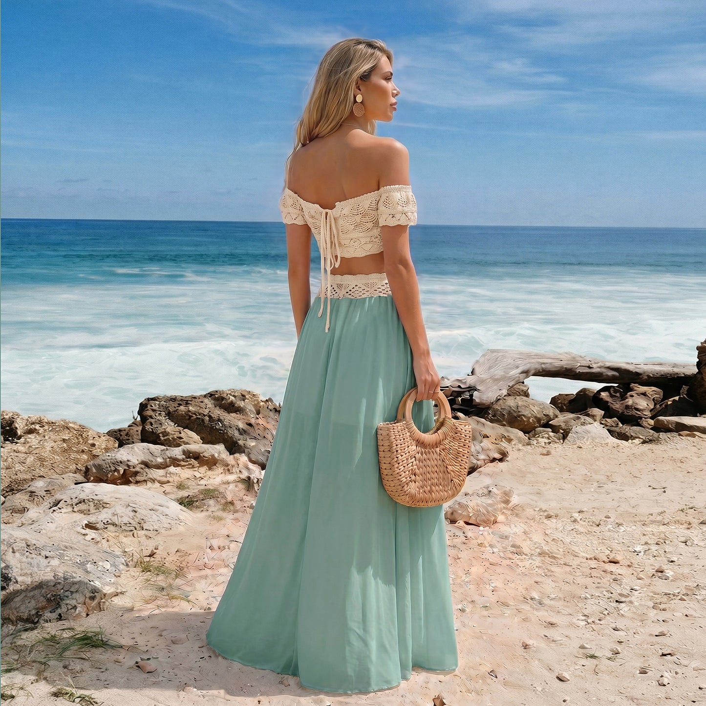 Ensemble 2 Pièces - Robe de Plage Mousseline Réversible