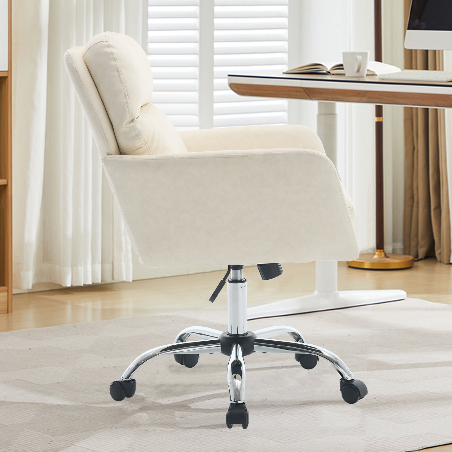 Tabouret Réglable en Hauteur Simili Cuir - Base Noire
