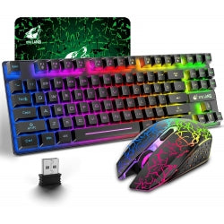 Wireless Mechanical Gaming Keyboard And Mouse Combo 87 Key Anti-ghosting RGB PS4-AU-Freewolf-T87-Black-Rainbow