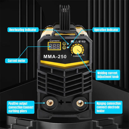 250A Welder Inverter Welding Machine 220V IGBT Electric LCD Welder with Electrode Holder Mask Welding Reds Mini Welder DIY Kits