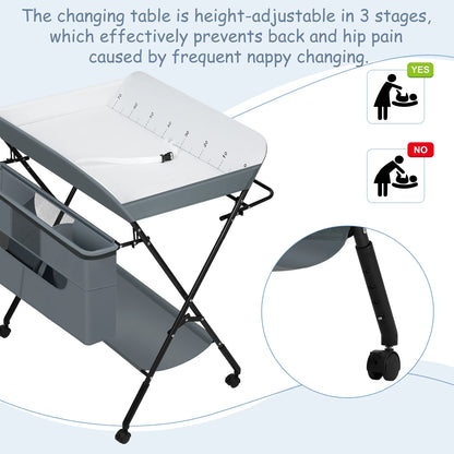 WOLTU Height Adjustable Portable Children Kids Cabinet Foldable Baby Changing Table with Wheels Storage Basket