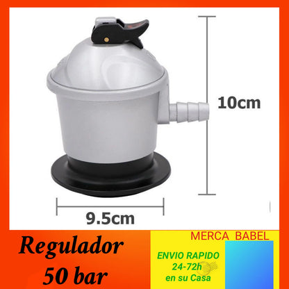 【Pieza or Kit】 1.5m Butane Hose with 2 Clamps, 50 Mbar Butane Head, Butane Gas Regulator Kit with 29 Mbar Safety Valve, Complete Sets or Loose Parts, Universal