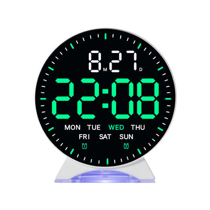 LED alarm clock with custom jump-second display, ambient light, auto-dimming USB desk clock.