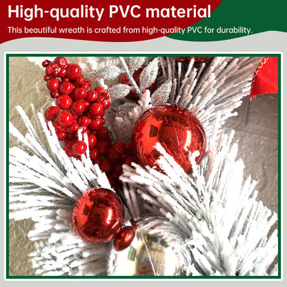 Flocked PVC Christmas Wreath - Artificial Vine Hanging Decor for Home, Door & Tree