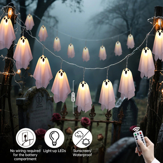 Halloween Ghost Lights – 8-Mode Waterproof String Lights for Indoor/Outdoor Party, Haunted House, Fireplace, Porch