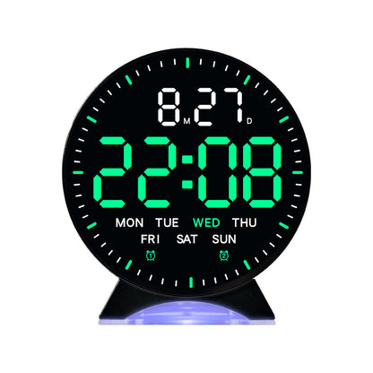 LED alarm clock with custom jump-second display, ambient light, auto-dimming USB desk clock.