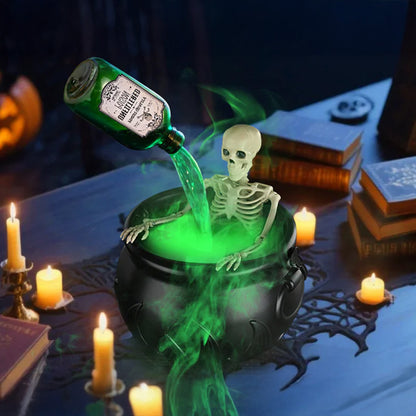 Halloween Spooky Witch Decor: Witch Cauldron, Floating Bottle Fog Machine & Skull LED Light – For Party & Home