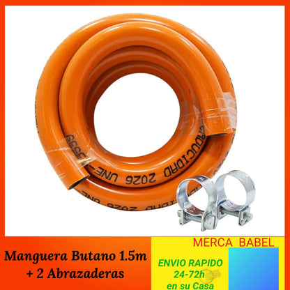 【Pieza or Kit】 1.5m Butane Hose with 2 Clamps, 50 Mbar Butane Head, Butane Gas Regulator Kit with 29 Mbar Safety Valve, Complete Sets or Loose Parts, Universal