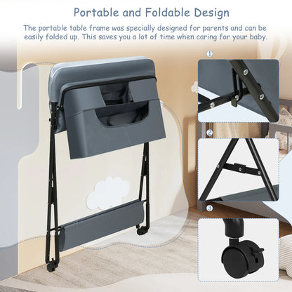WOLTU Height Adjustable Portable Children Kids Cabinet Foldable Baby Changing Table with Wheels Storage Basket