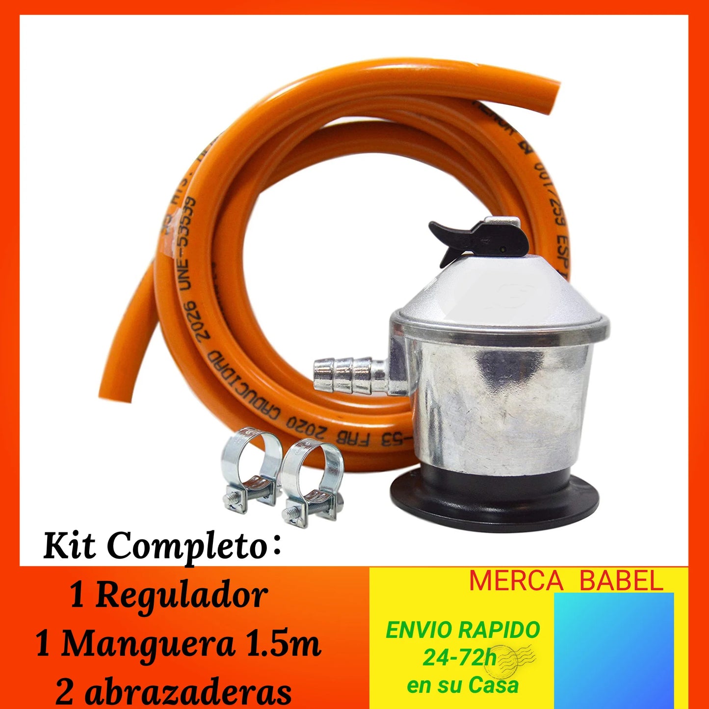 【Pieza or Kit】 1.5m Butane Hose with 2 Clamps, 50 Mbar Butane Head, Butane Gas Regulator Kit with 29 Mbar Safety Valve, Complete Sets or Loose Parts, Universal