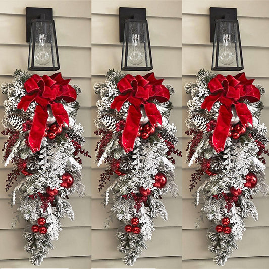 Flocked PVC Christmas Wreath - Artificial Vine Hanging Decor for Home, Door & Tree