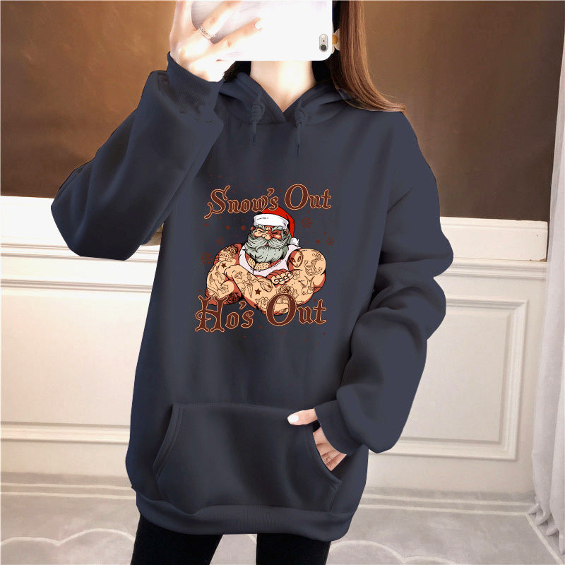 Muscle man funny Santa print hoodie