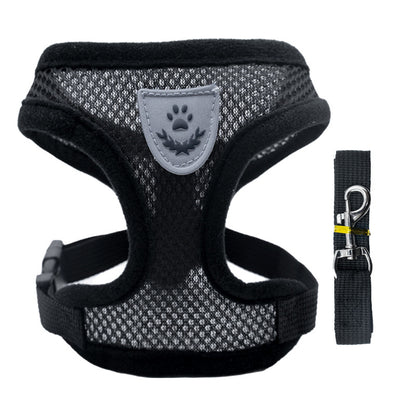 Adjustable pet harness set (small dogs/cats): vest, collar, leash. Fits French Bulldogs, Chihuahuas, etc.