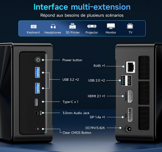 BMAX Mini PC B9Power Intel Core i9 12900H 2To SSD -15th Génération/25T, 5,2 GHz), 16Go de RAM LPDDR5 - Mini PC, Triple Affichage 4K@60Hz, WiFi 6, Bluetooth 5.4, Type-C, USB*4, DP 1.4a