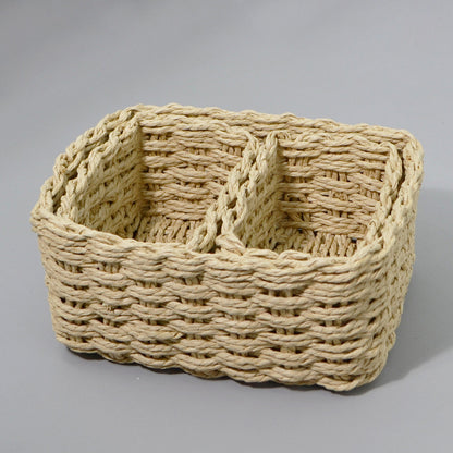 3-Piece Handmade Straw-Woven Paper-Rope Storage Baskets (Decorative & Office Use)