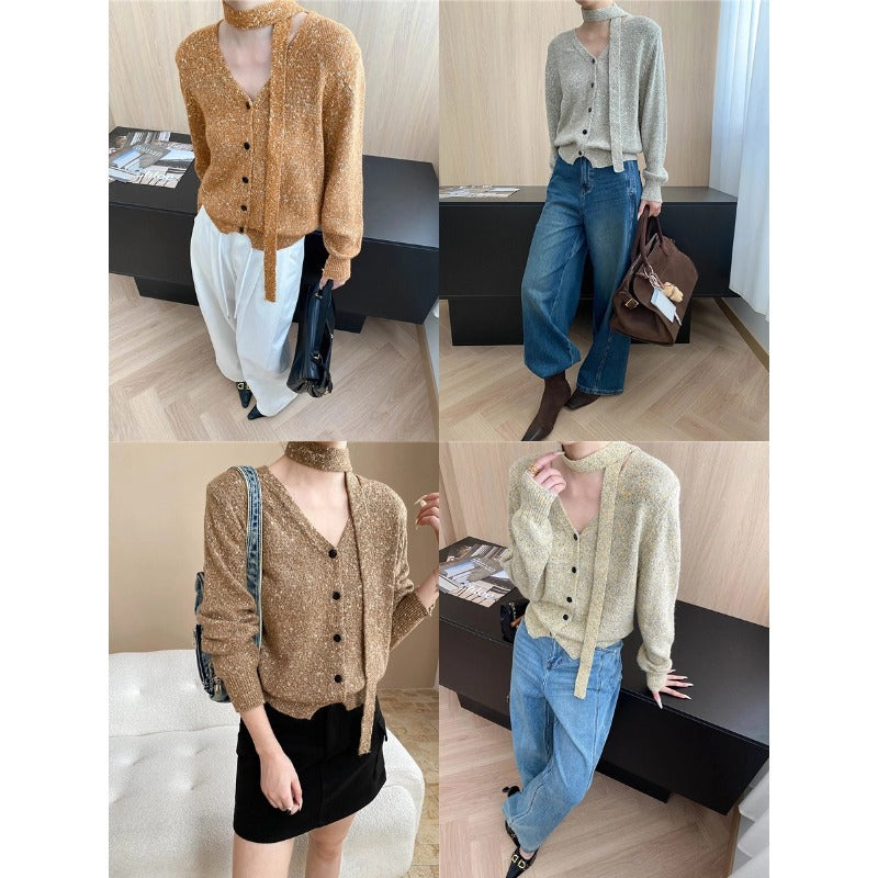 Southern Compass, Ambience HighlightSoft Ribbon Accent Slimming V-Neck Multicolor Floral Knit Cardigan Sweater