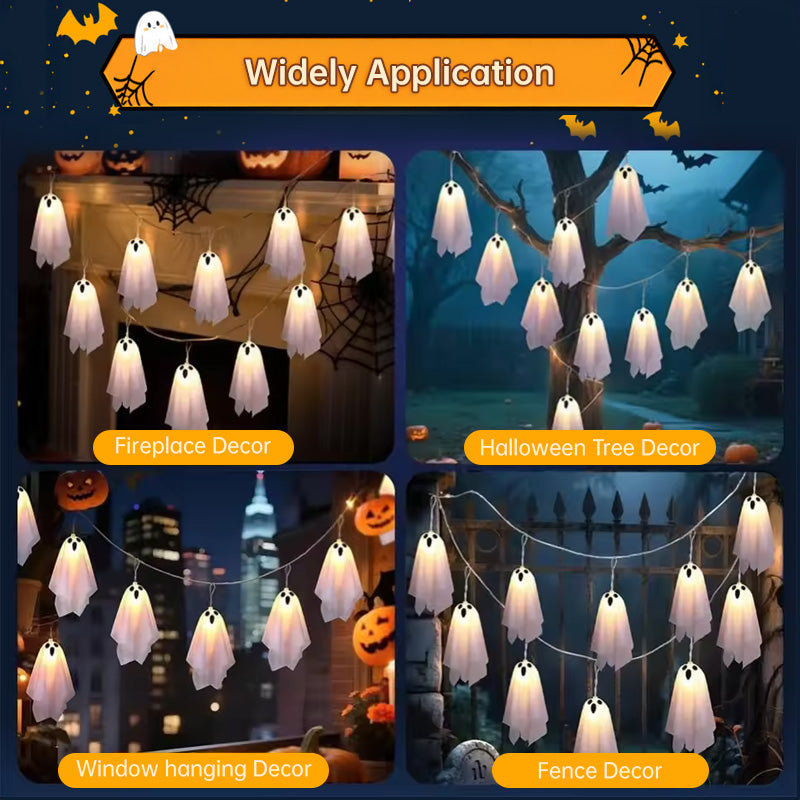 Halloween Ghost Lights – 8-Mode Waterproof String Lights for Indoor/Outdoor Party, Haunted House, Fireplace, Porch