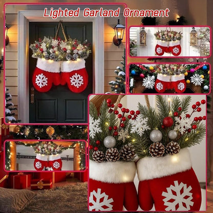 2025 Creative Glove-Shaped Christmas Garland - Faux Flower Crown, Door/Window Decor, Door Sign for Christmas Parties