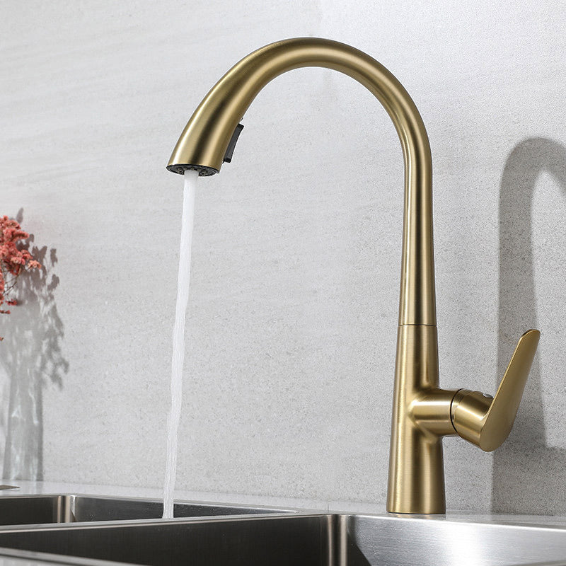 Removable 304 Stainless Steel Kitchen Sink in Polished Gold, with a pull-down faucet for hot and cold water.