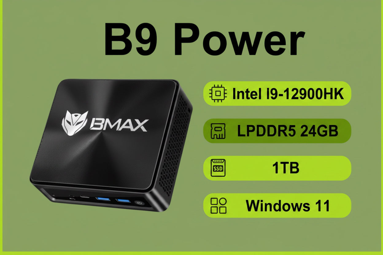 Mini PC BMAX B9 Power Intel Core I9-13000H, 24 Go de RAM LPDDR5, SSD NVMe de 1 To -WiFi 7