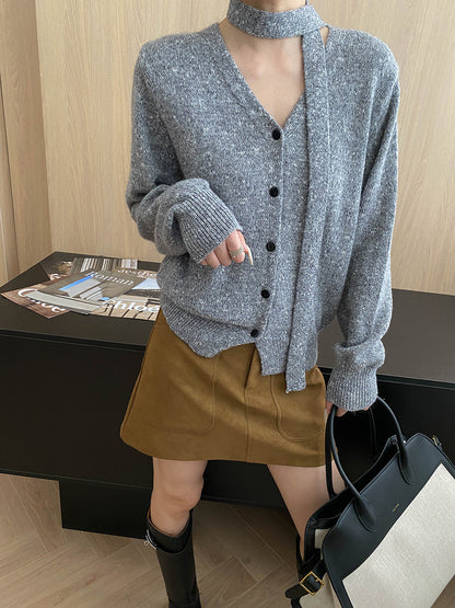 Southern Compass, Ambience HighlightSoft Ribbon Accent Slimming V-Neck Multicolor Floral Knit Cardigan Sweater